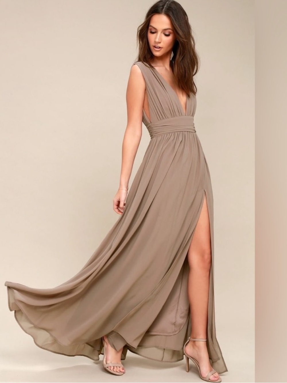 Lulus Heavenly Hues Taupe Maxi Dress Size XS Extra Small